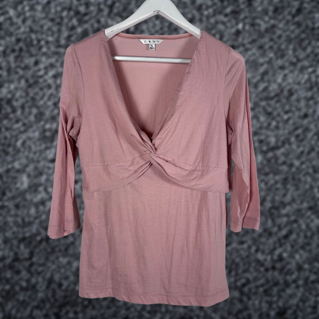 Vintage Cabi Womens Pink Knot Front 3/4 Sleeve Top XL Cotton Blend Stretch Casual Shirt Women Size XL / US 12-14 / IT 48-50 - 1 Thumbnail