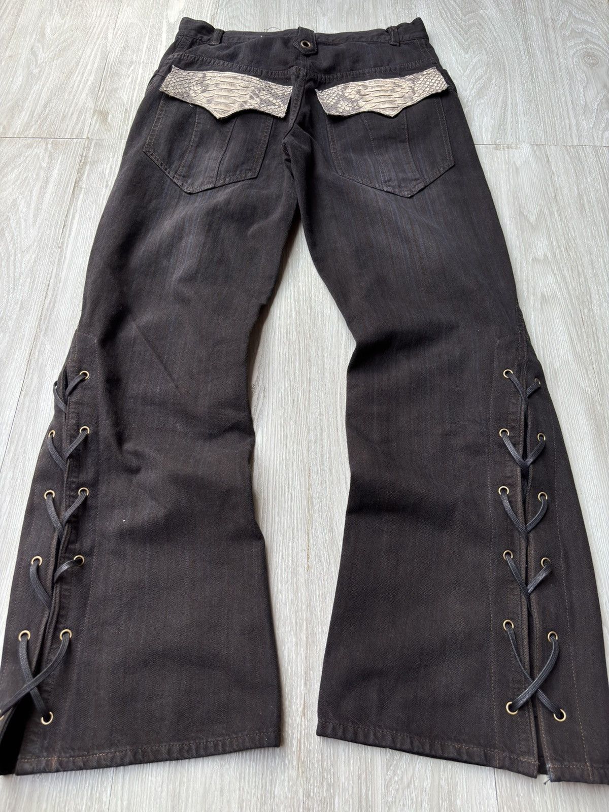 Japanese Brand MARQUISTONE real phyton lace-up flare jeans Size US 28 / EU 44 - 5 Thumbnail