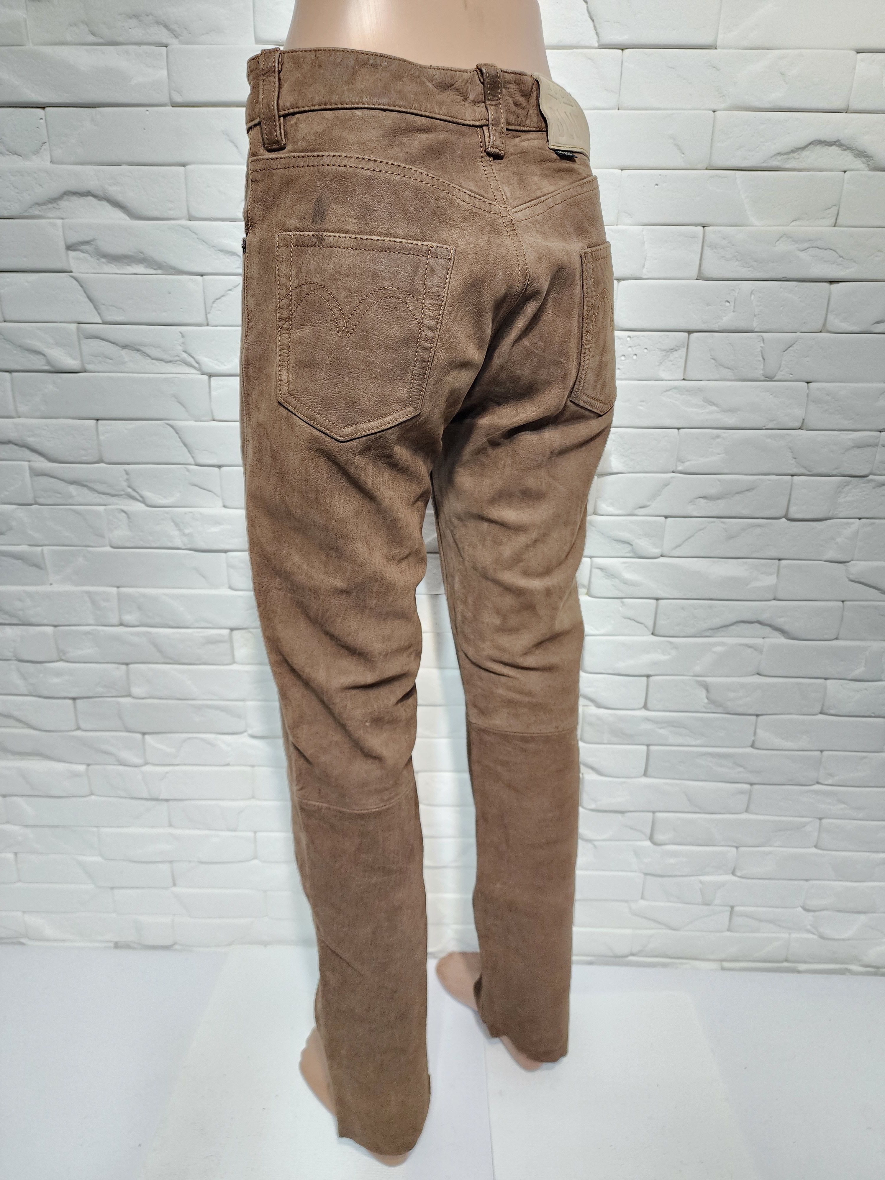 Genuine Leather Brown Nubuck Leather Pants - Denim Cut Size US 31 - 7 Thumbnail