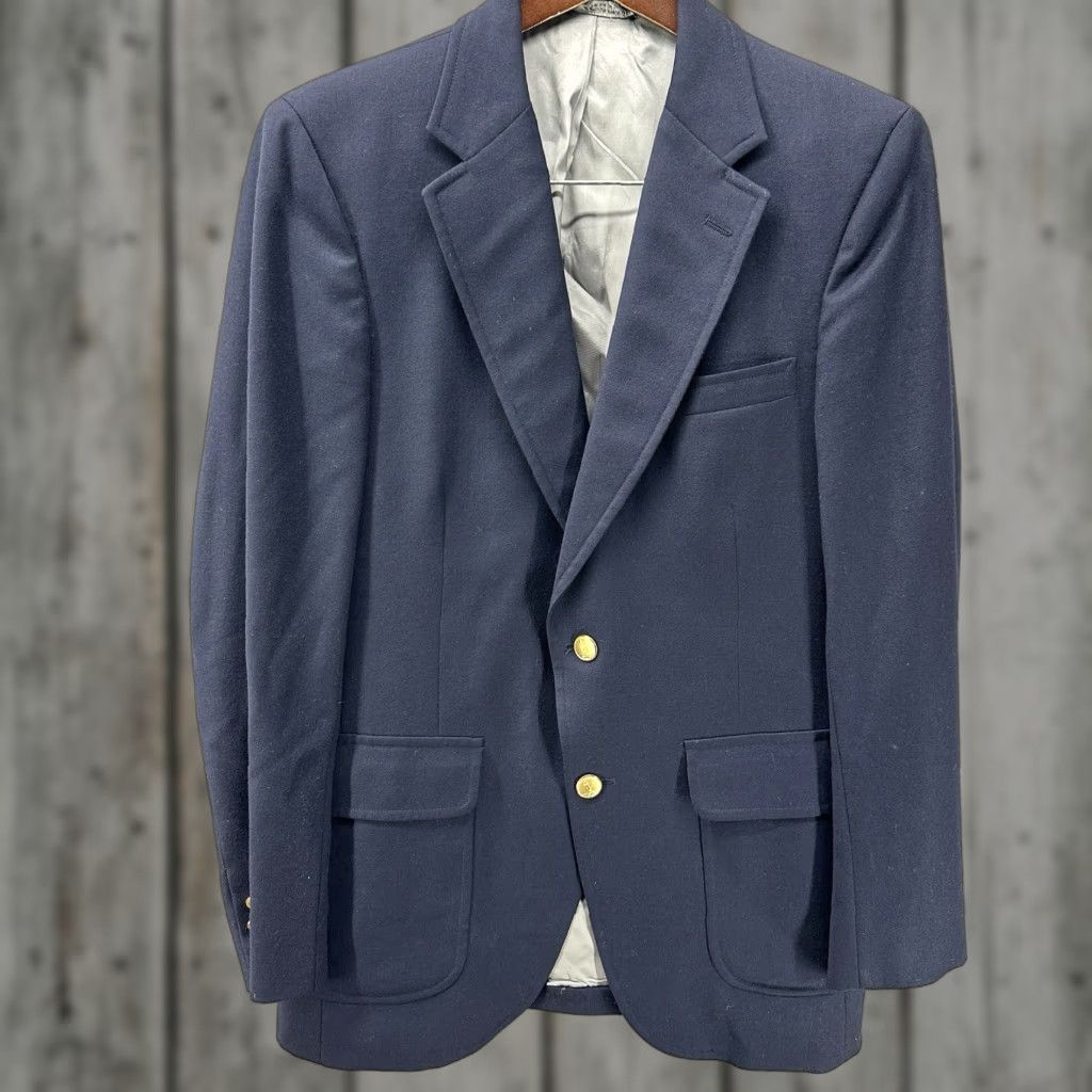 Lands' End VINTAGE Lands' End Wool Blazer Mens M Blue Solid Preppy Single-Breasted Regular Fit Size 40R - 1 Thumbnail