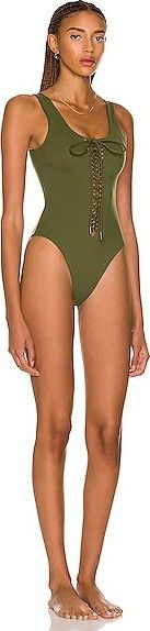 Saint Laurent Paris o1la1rc1a0425 687606 Saharienne One- Piece Swimsuit in Green Size M / US 6-8 / IT 42-44 - 4 Thumbnail