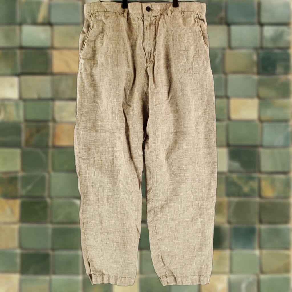 Vintage J Crew 100% Linen Pants Check Tan Plaid Mens 36x31 Inseam 31 Tan Beige Chino Mens Size US 36 / EU 52 - 1 Thumbnail