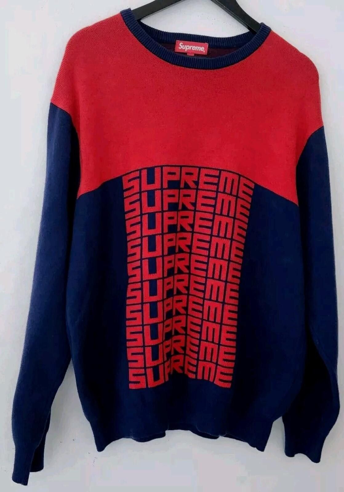 ニット/セーター supreme  Logo Repeat Sweater  NAVY L Supreme Supreme Samurai Wool Sweater 2003 blue Sz XL | Grailed