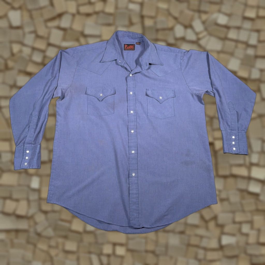 Vintage VINTAGE Plains Western Shirt Adult LARGE Blue Pearl Snap Cowboy 90s Shirt Mens Size US L / EU 52-54 / 3 - 1 Thumbnail