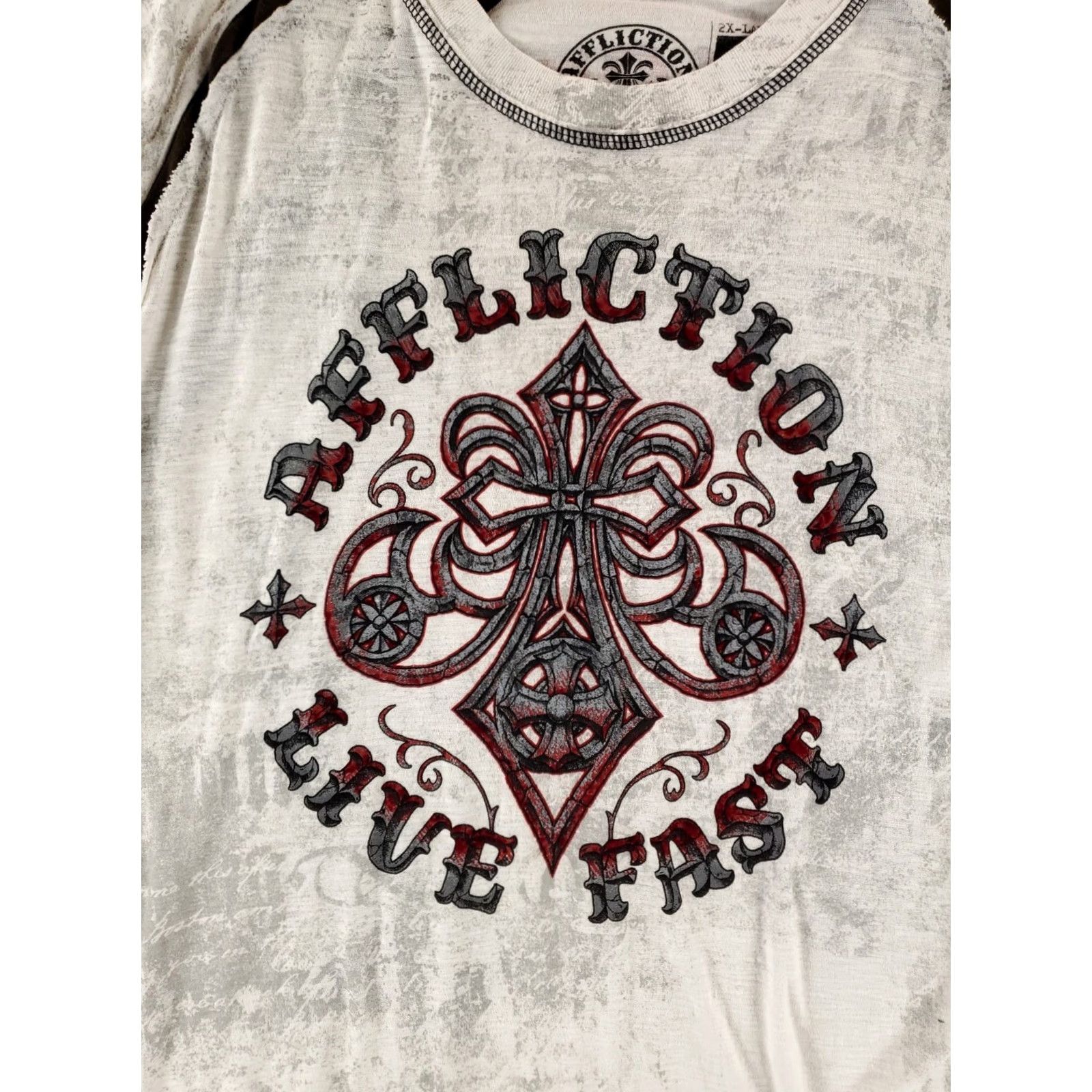 Affliction VINTAGE Affliction Long Sleeve Shirt Live Fast Angel Wings Made USA White Mens 2XL Size US XXL / EU 58 / 5 - 2 Thumbnail