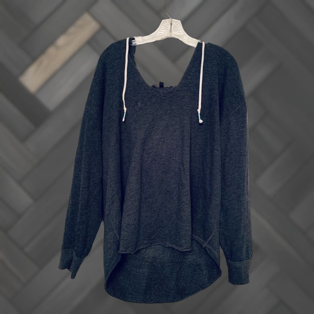 Victoria's Secret VINTAGE Victoria’s Secret V-Neck Hoodie Women Large Smoke Gray With Wings Size L / US 10 / IT 46 - 1 Thumbnail