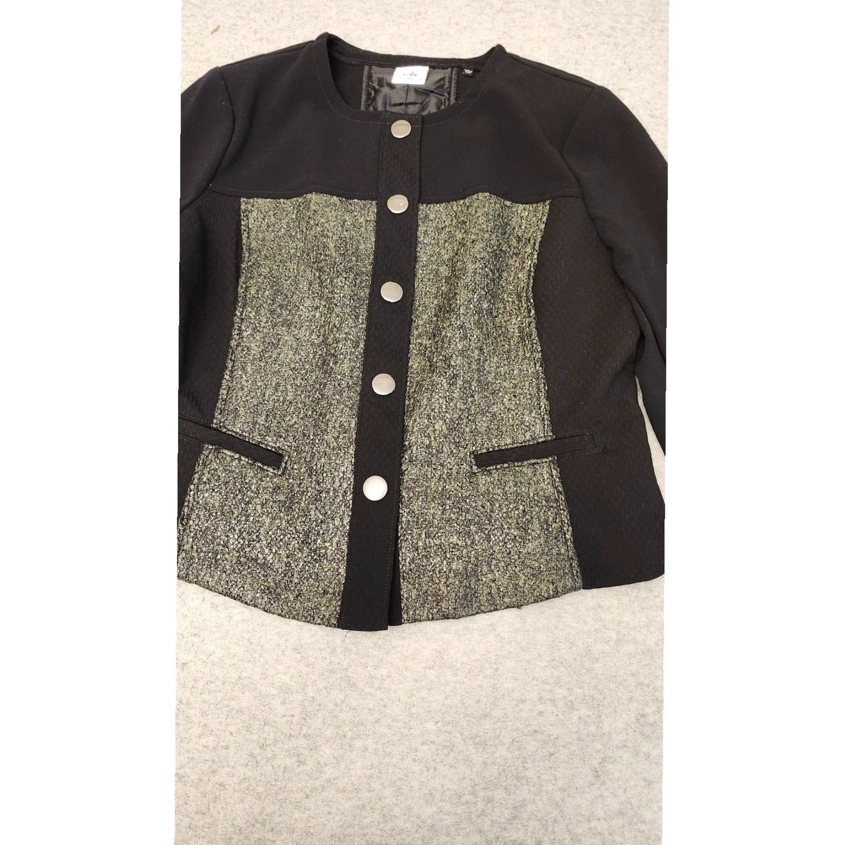 Vintage Cabi Blazer Womens Medium Black Metallic Tweed Snap Front Jacket Style 3036 Size M / US 6-8 / IT 42-44 - 3 Thumbnail