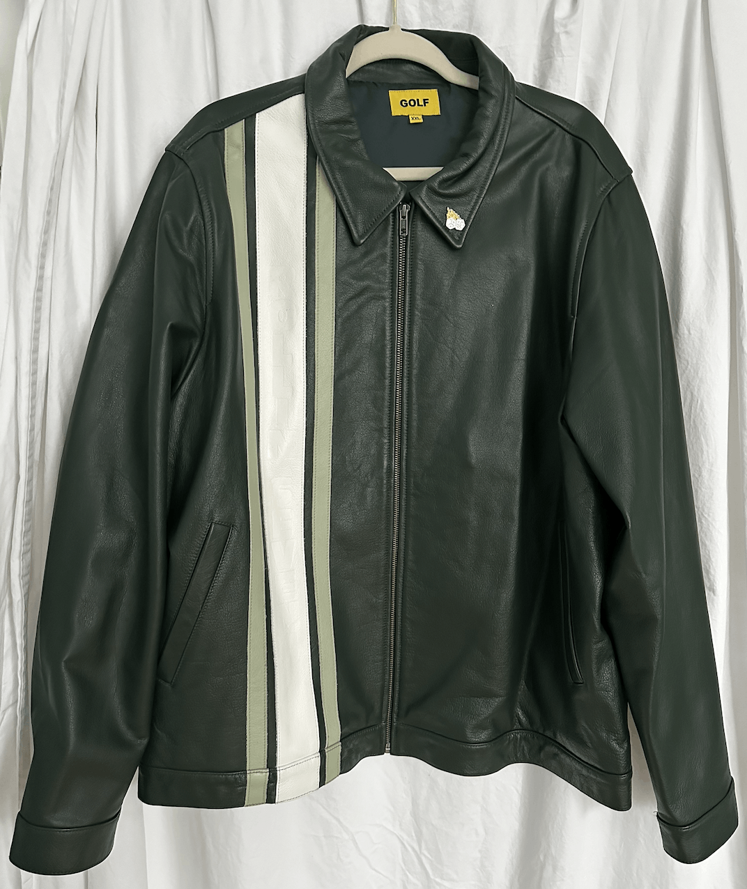 image of Golf Wang Rollin Sevens Green Leather Jacket, Men's (Size 2XL)
