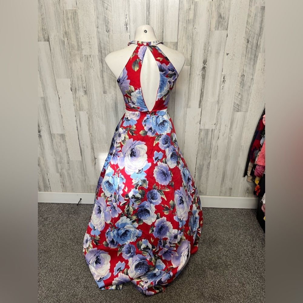 Other Dear Moon Floral Halter Maxi Dress Red Blue Size 3 XS/S Size XS / US 0-2 / IT 36-38 - 4 Thumbnail