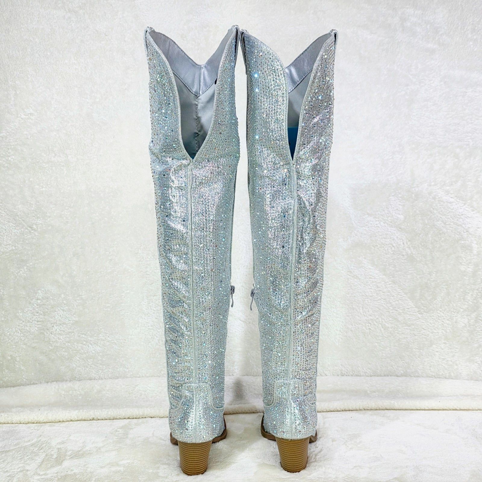 Other Country Glam Iridescent Silver Rhinestone OTK Thigh High Cow Size US 10 / IT 40 - 5 Thumbnail