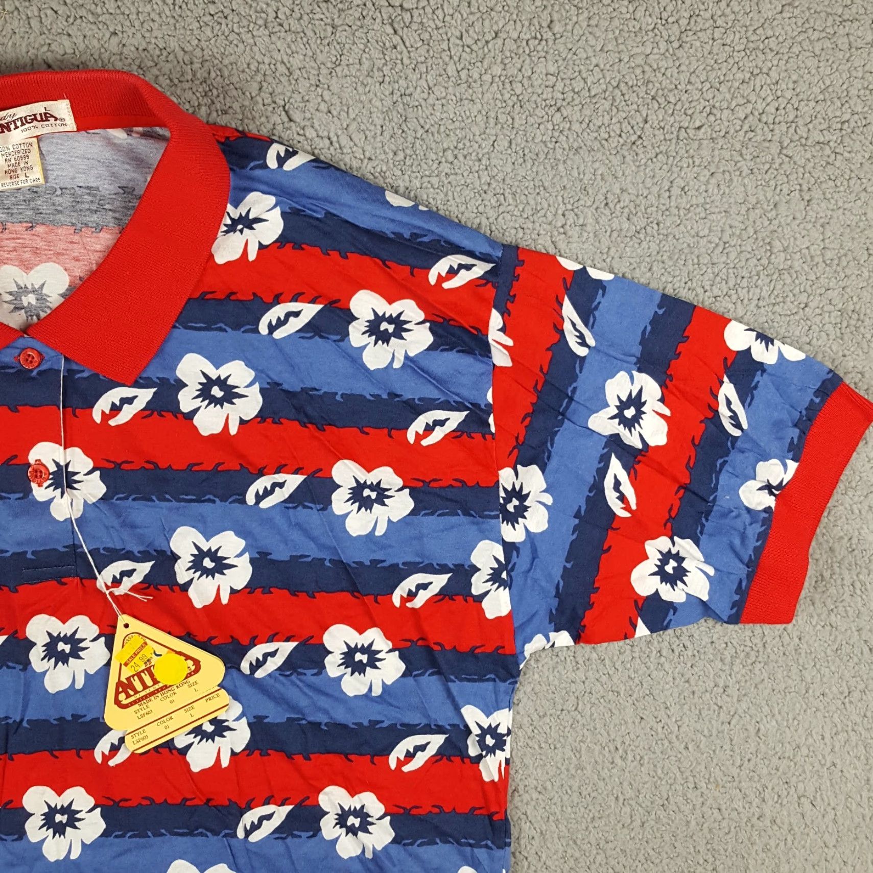 Vintage Vintage Antigua Women's Polo Shirt Large Floral Hawaiian Striped Summer Beach 90s Retro Size L / US 10 / IT 46 - 4 Thumbnail