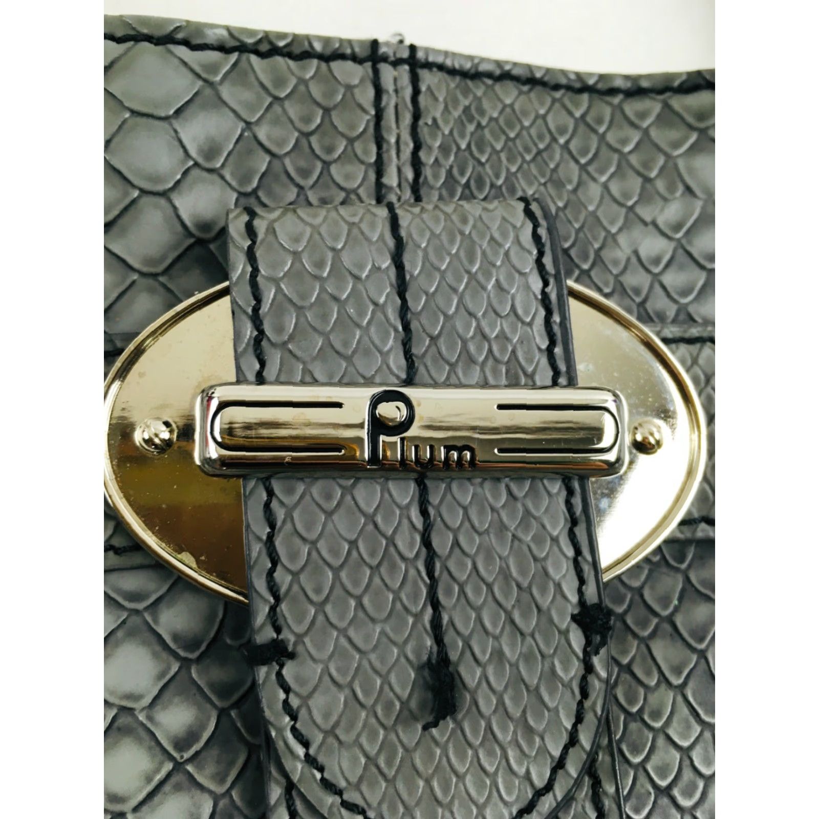 Vintage Plum Shoulder Bag Women's L Fashionable Snake Print Magnetic Lock Pockets Blue Exterior Faux Leather Zipper Size ONE SIZE - 3 Thumbnail