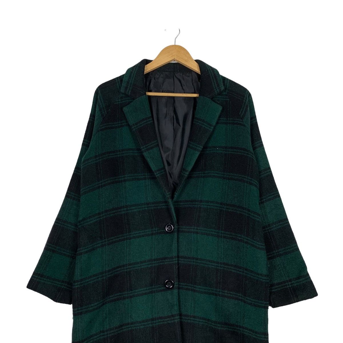 Japanese Brand WORLD WIDE LOVE Green Black Checked Wool Long Coat #1130-C52 Size S / US 4 / IT 40 - 2 Thumbnail