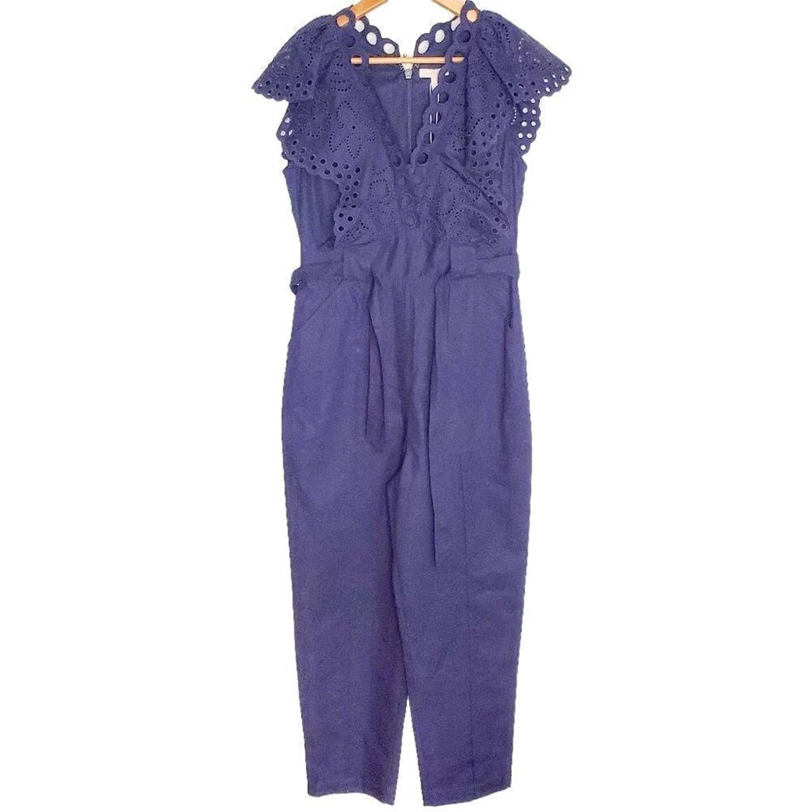 Rebecca Taylor Rebecca Taylor Indigo Ariana Lace Linen Jumpsuit Size 8 NEW Size 30" / US 8 / IT 44 - 2 Thumbnail