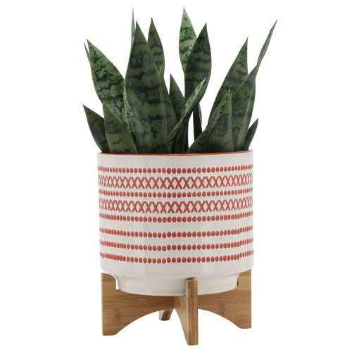 Designer × Homemade 10" AZTEC PLANTER W/ WOOD STAND, ORANGE Size US L / EU 52-54 / 3 - 4 Thumbnail