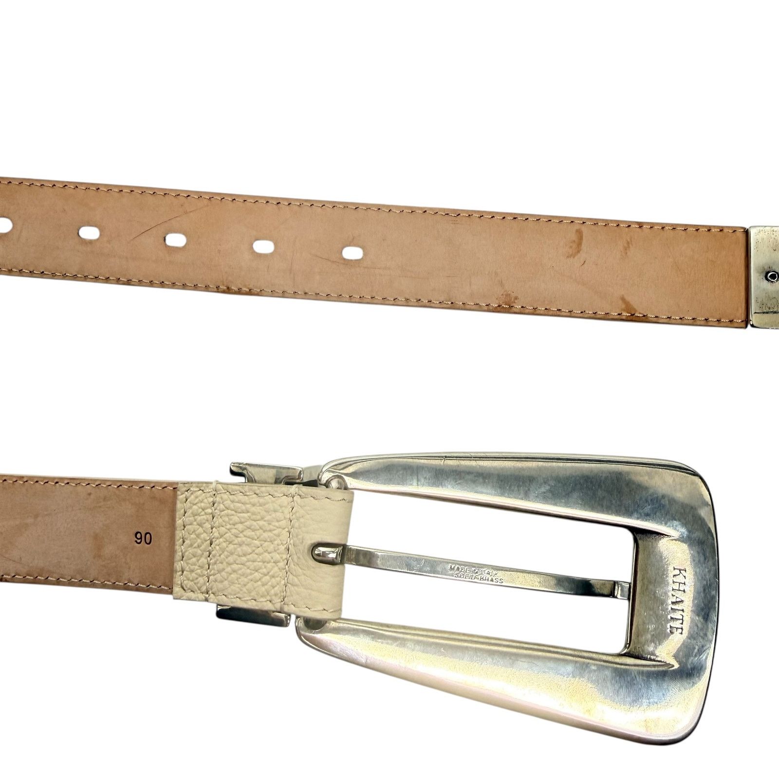 KHAITE Khaite Lucca Leather Belt Solid Brass Buckle Dark Ivory 90 Size ONE SIZE - 11 Thumbnail