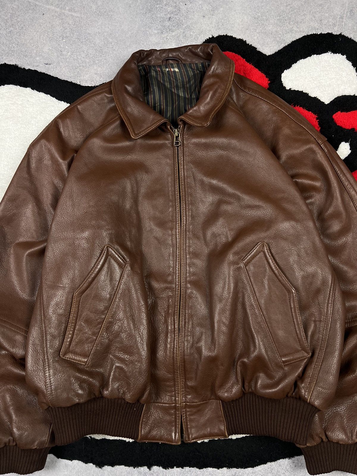 Genuine Leather Vintage Brown Boxy Soft Leather Bomber USA Faded Jacket Size US XL / EU 56 / 4 - 4 Thumbnail