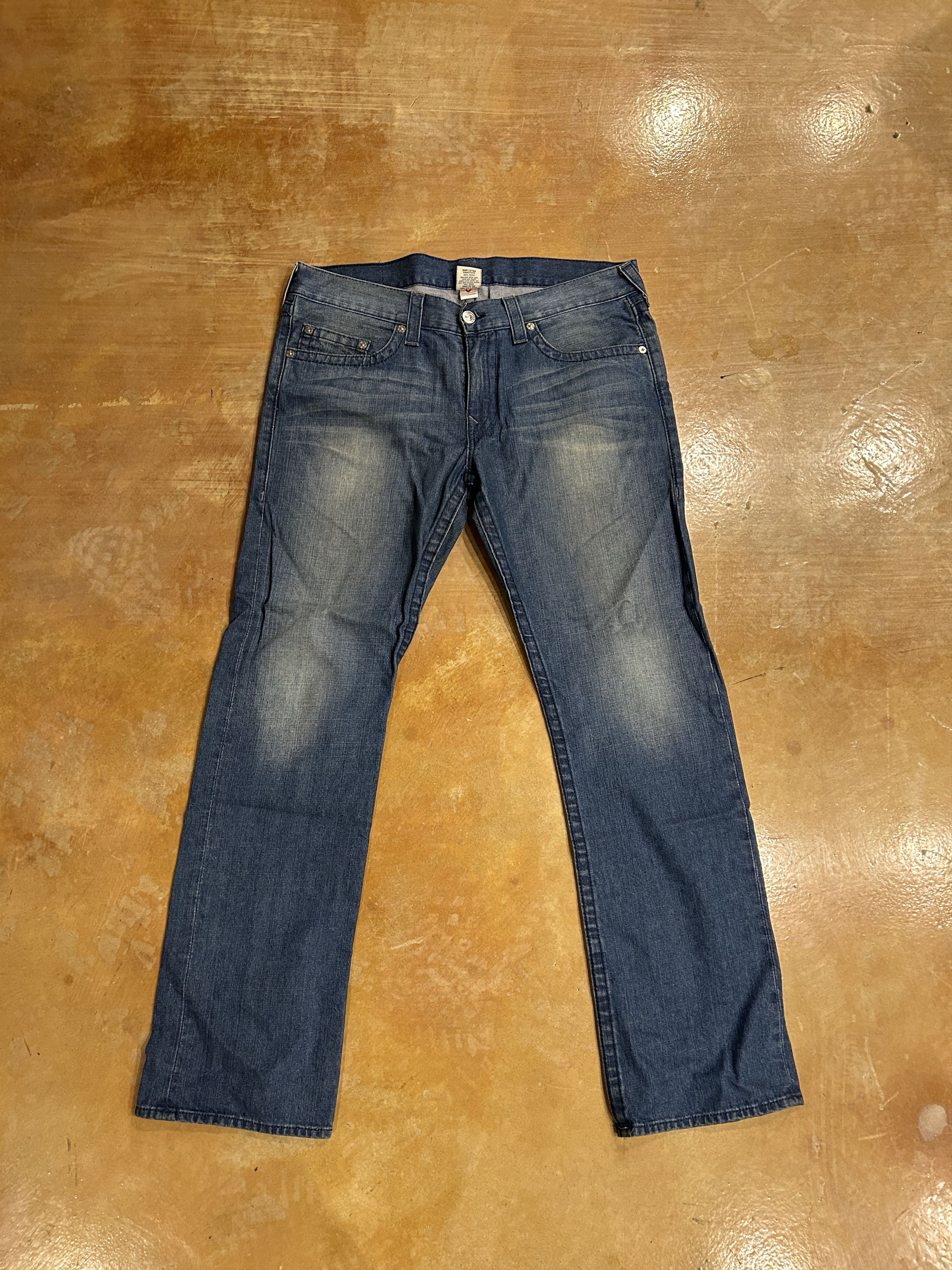 image of Mens True Religion Washed Blue Jeans in Blue Wash (Size 36)