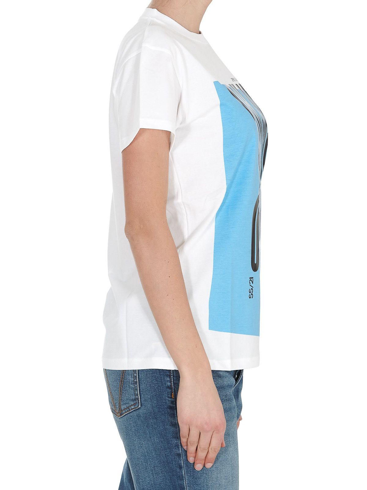 Maison Margiela o1y0625 Logo Crewneck T-Shirt in White/Blue Size XS / US 0-2 / IT 36-38 - 5 Thumbnail