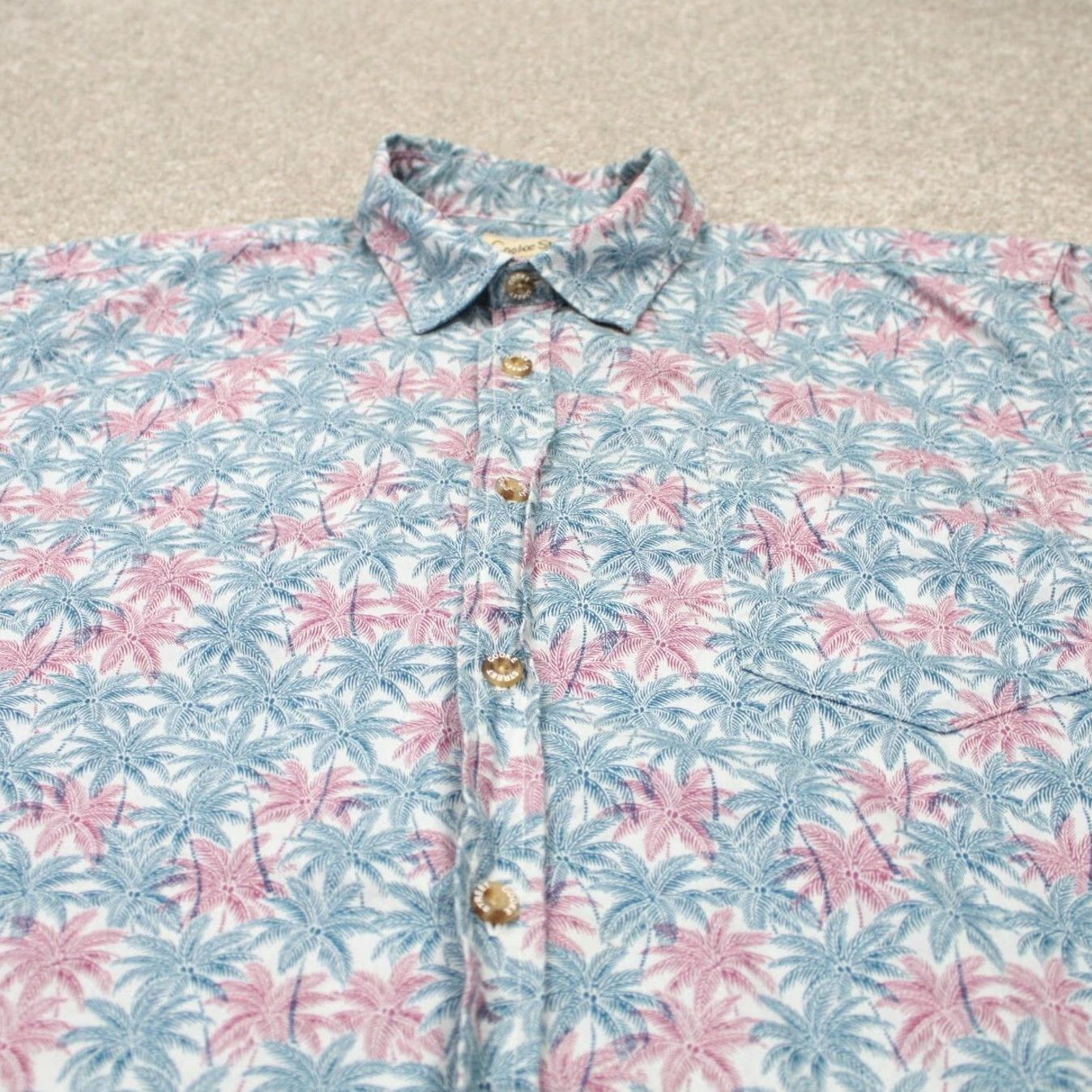 Vintage Cooke Street Hawaiian Shirt Mens XL Pink/Blue Cotton Palm Tree Print S/S Button Up Shirt Size US XL / EU 56 / 4 - 5 Thumbnail