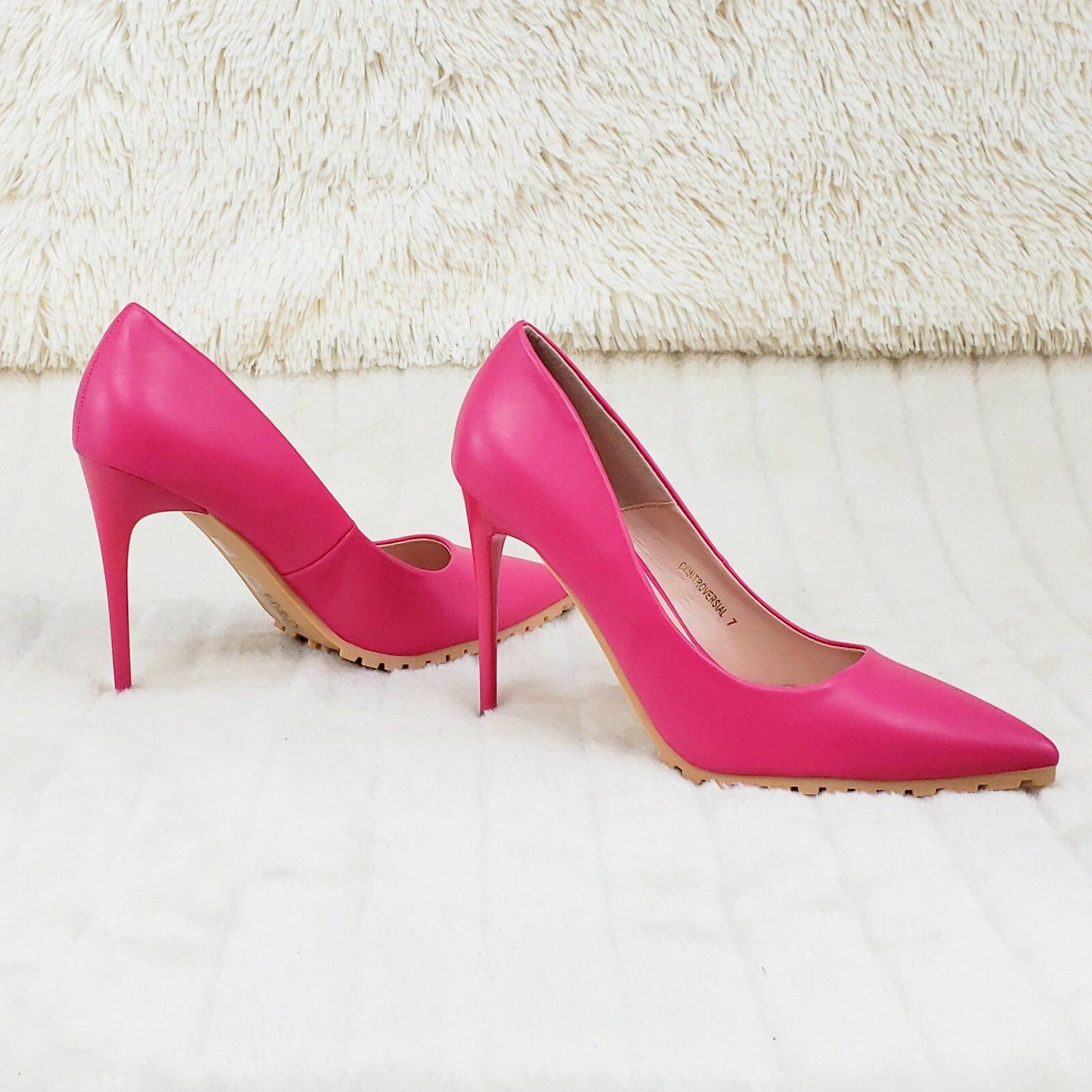 Other Revenge Fuchsia 4.5" High Heel Shoes Pointy Toe Pump Lug Sol Size US 7.5 / IT 37.5 - 1 Thumbnail