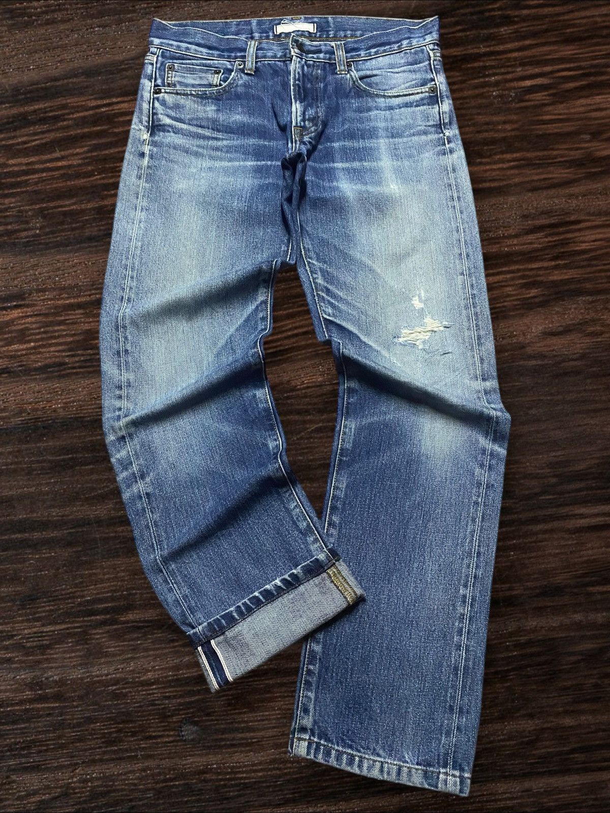 Japanese Brand Vintage Japanese Brand Uniqlo Selvedge Distressed Slim Jeans Size US 31 - 1 Thumbnail