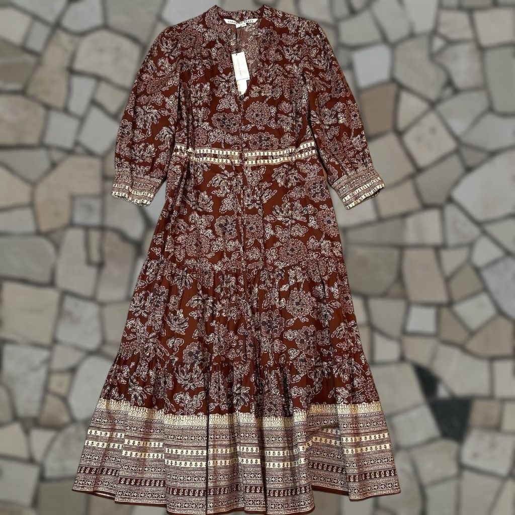 Veronica Beard VERONICA BEARD Swedie In Rust Floral Midi Dress Long Sleeve Women’s 2 Size XS / US 0-2 / IT 36-38 - 1 Thumbnail