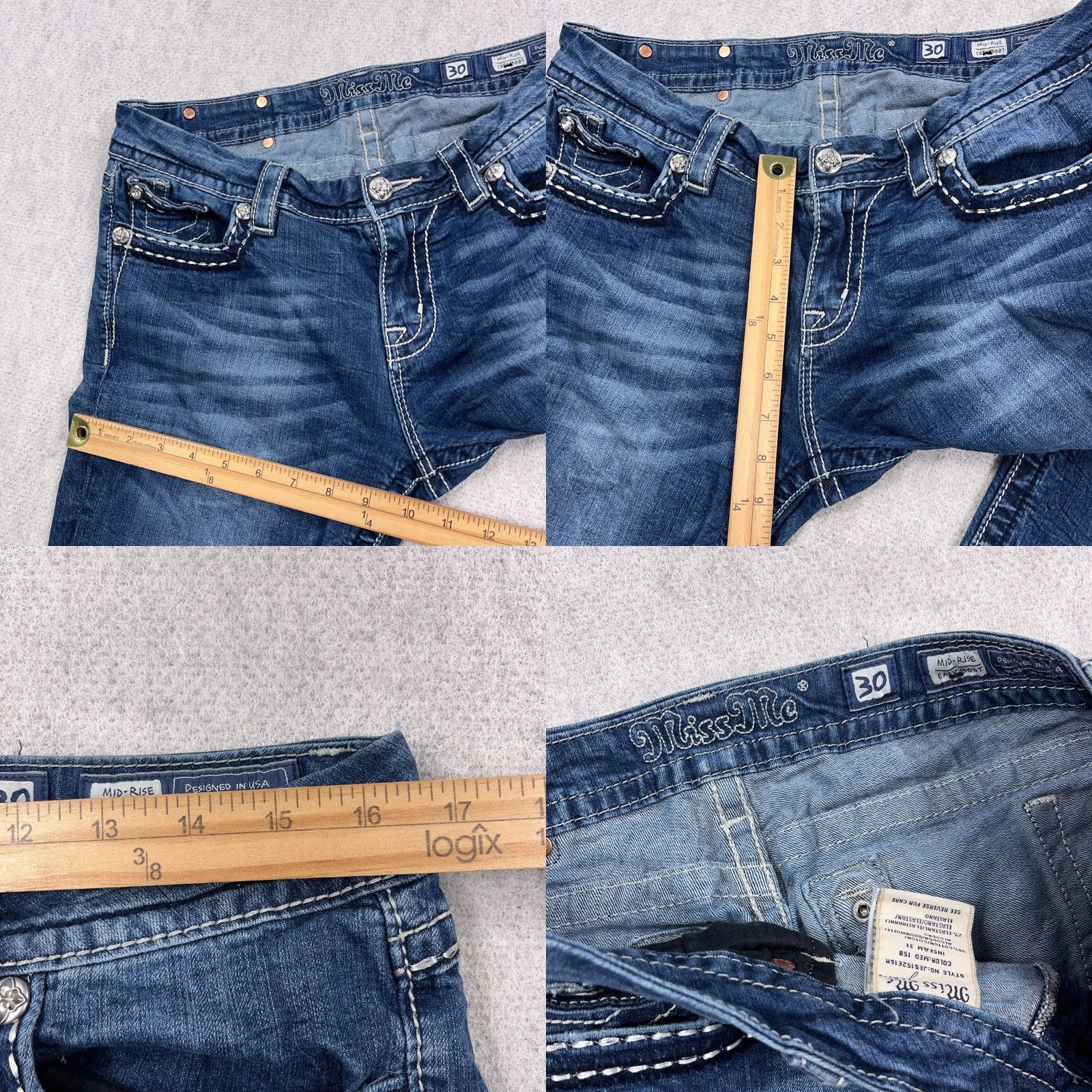 Miss Me Miss Me Women Jeans Bootcut Blue Medium Wash Embellished 30 Size 30" / US 8 / IT 44 - 8 Thumbnail