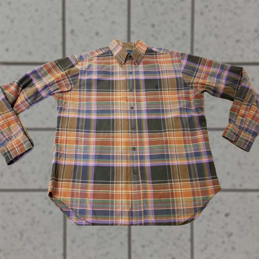 Polo Ralph Lauren VINTAGE not included; final: Polo Ralph Lauren Shirt Mens Button-Up Casual Plaid Cotton Brown Large Long Sleeve Button-Down Collar L Size 42R - 1 Thumbnail