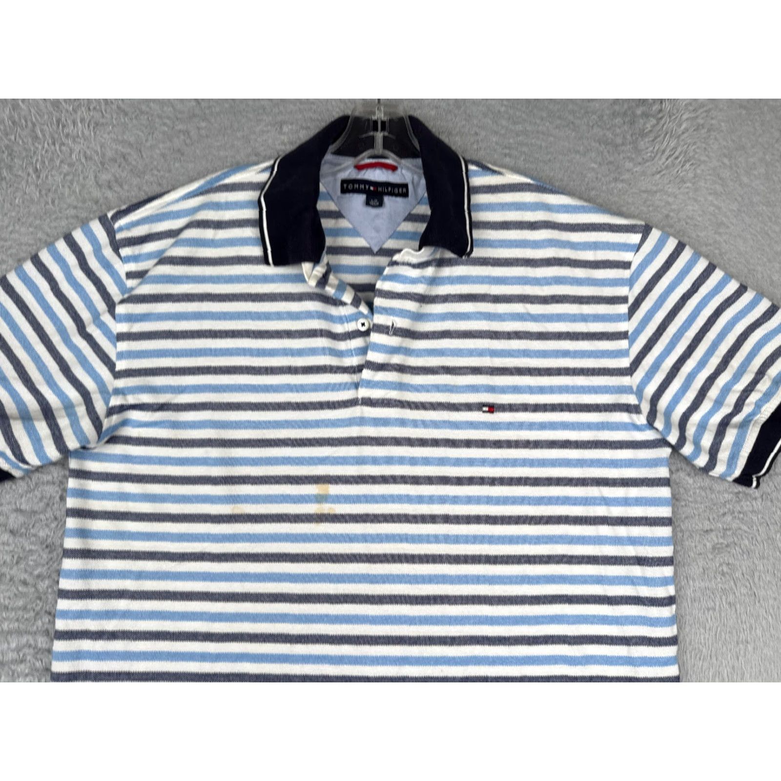 Tommy Hilfiger Tommy Hilfiger Polo Shirt Men Large White Blue Stripe Cotton Short Sleeve READ Size US L / EU 52-54 / 3 - 4 Thumbnail