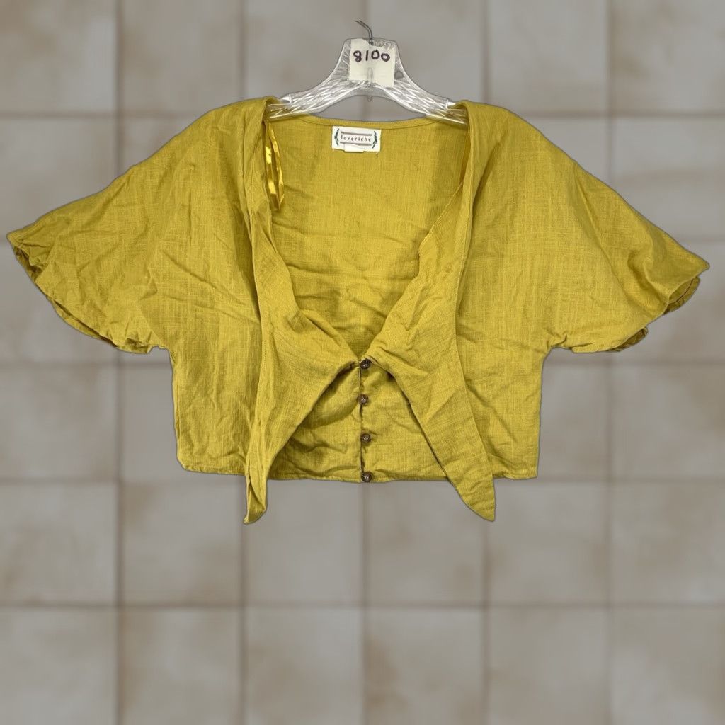 Vintage Love Riche Cropped Blouse Women Small Mustard Yellow V-Neck Cap Sleeve Casual Bohemian Size S / US 4 / IT 40 - 1 Thumbnail
