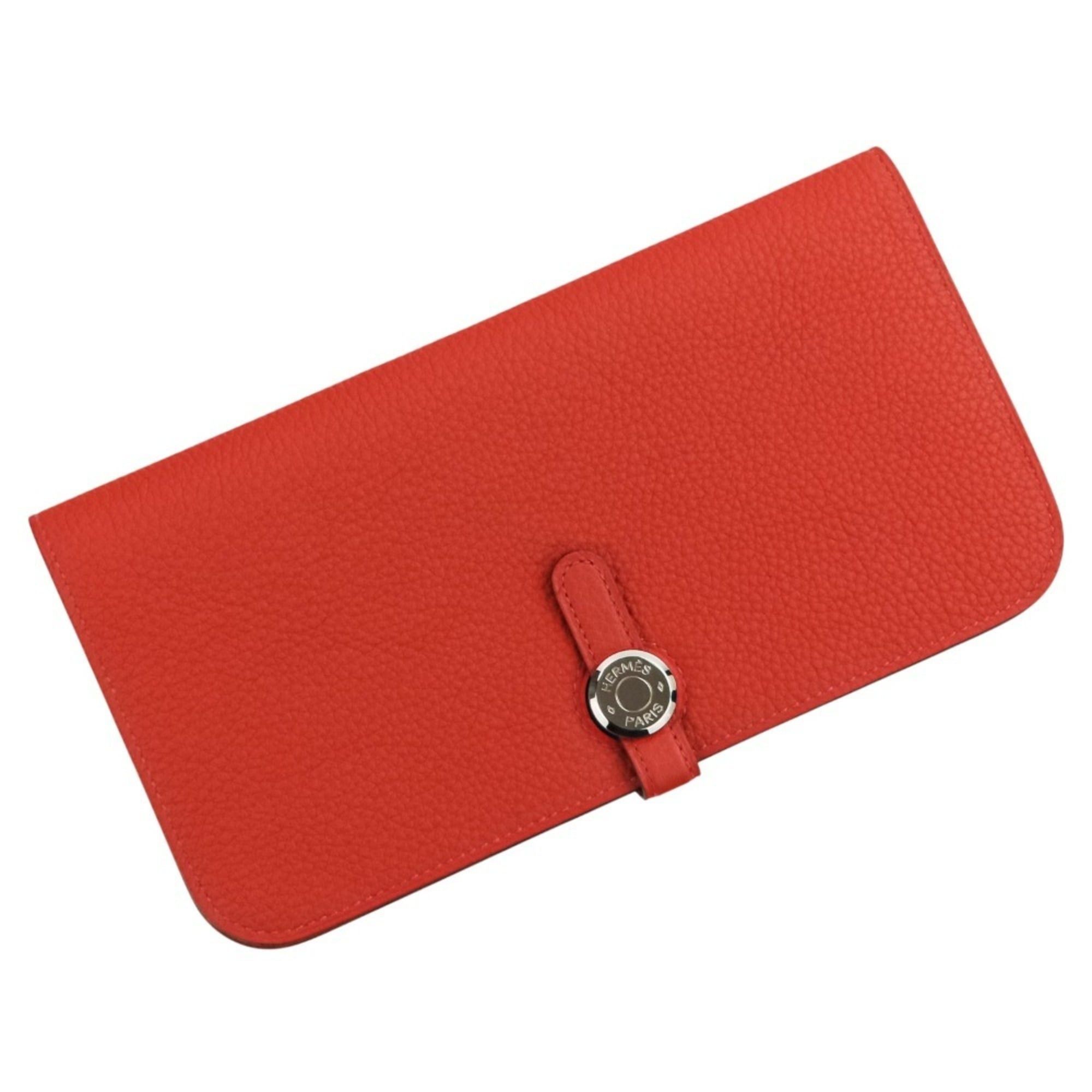 Hermes HERMES Dogon Long Wallet in Taurillon Clemence Leather with Silver Hardware, K Stamp, Made 2025, Red, Women's Size ONE SIZE - 1 Thumbnail