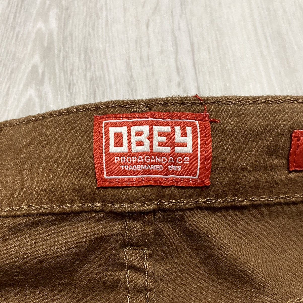 Obey × Shepard Fairey Obey Propaganda Brown Stretch Cotton Casual Trousers Pants Size US 32 / EU 48 - 14 Thumbnail