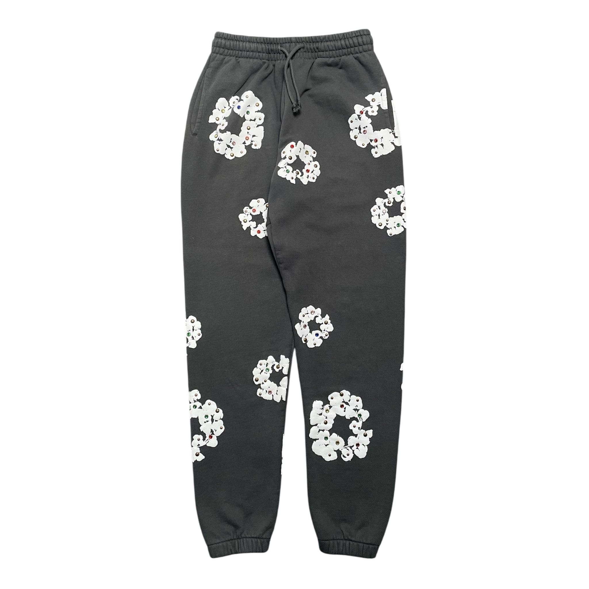 Rhinestone Cotton Wreath Sweatpants Vintage Black