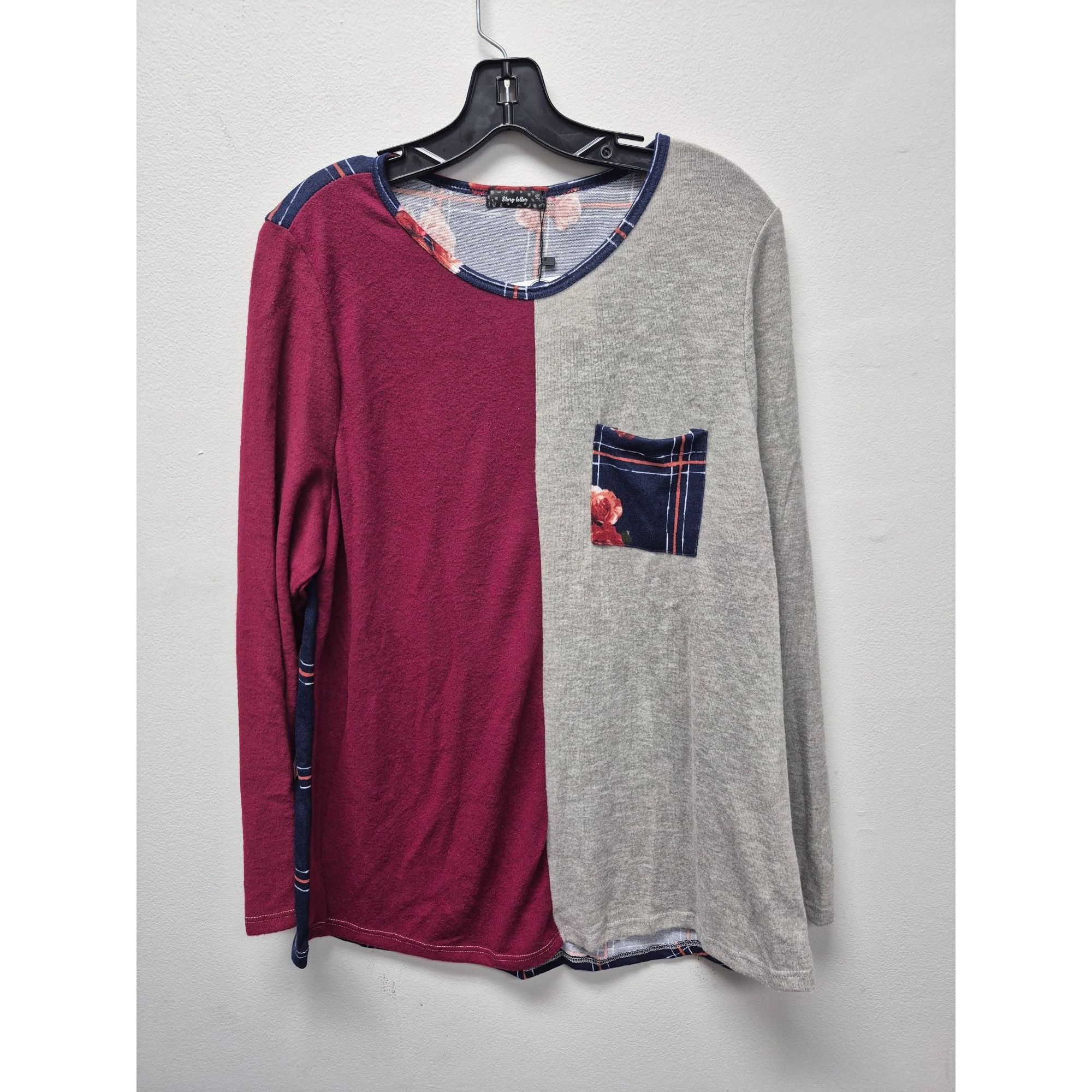 Other Color Block Long Sleeve T-Shirt With Floral Pocket 1X Size XL / US 12-14 / IT 48-50 - 2 Thumbnail