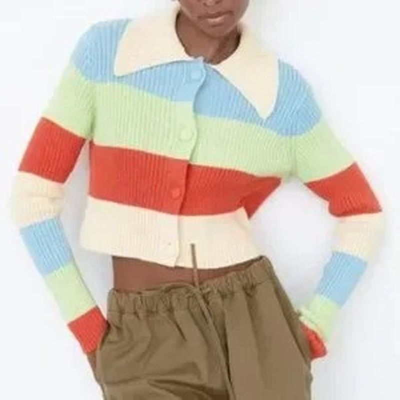 Zara Zara Colorblock Striped Ribbed Knit Cropped Cardigan Sweater Size S / US 4 / IT 40 - 1 Thumbnail