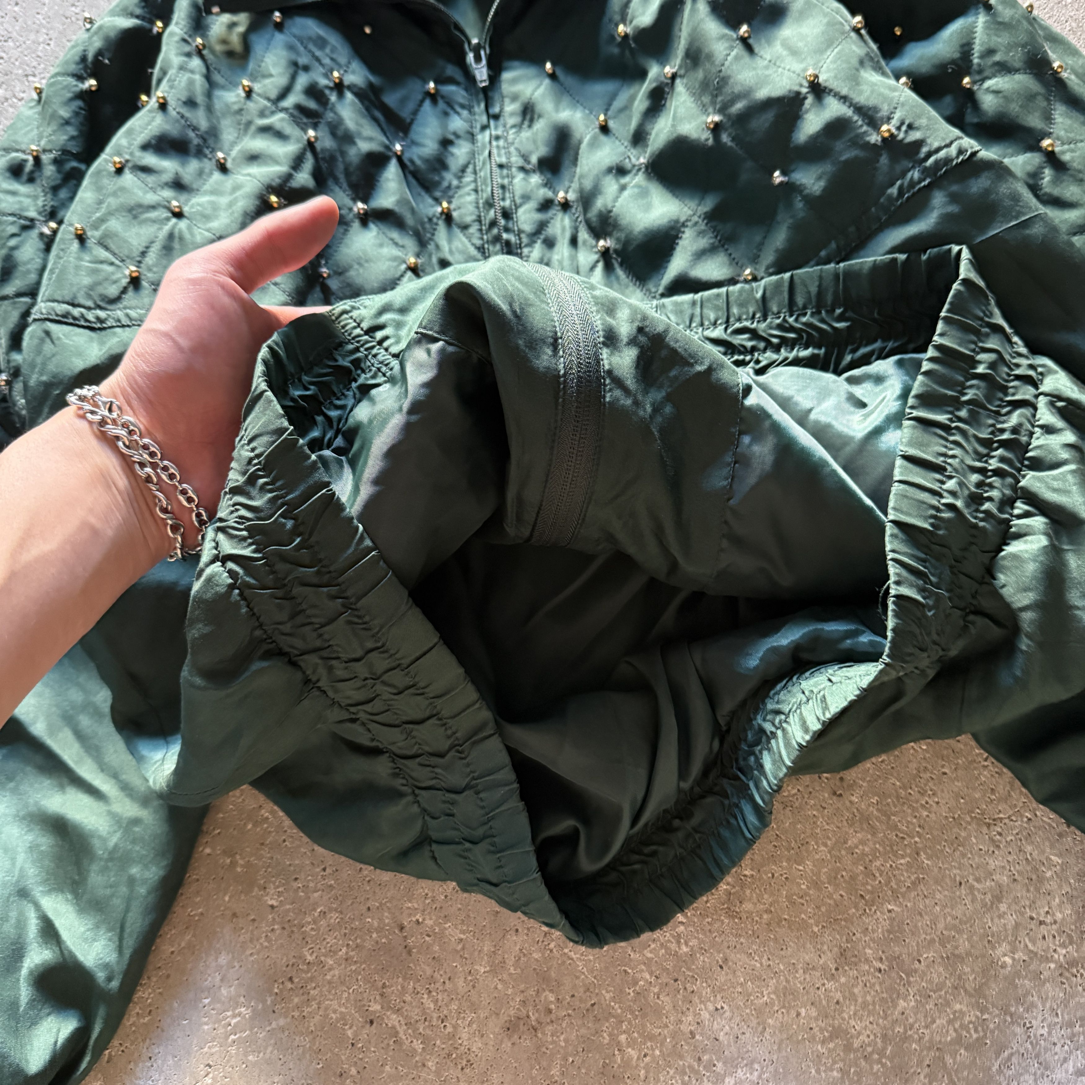 Other vintage green silk studded cropped boxy bomber jacket Size S / US 4 / IT 40 - 5 Thumbnail