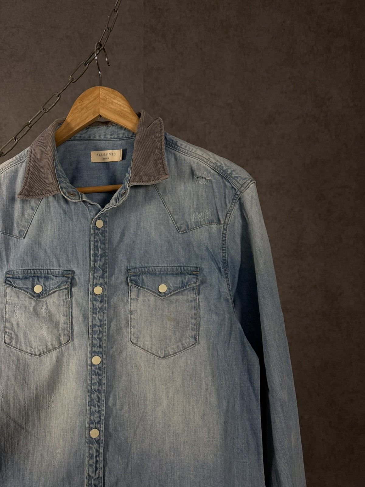 Allsaints Allsaints designer distressed denim shirt Size US S / EU 44-46 / 1 - 2 Thumbnail