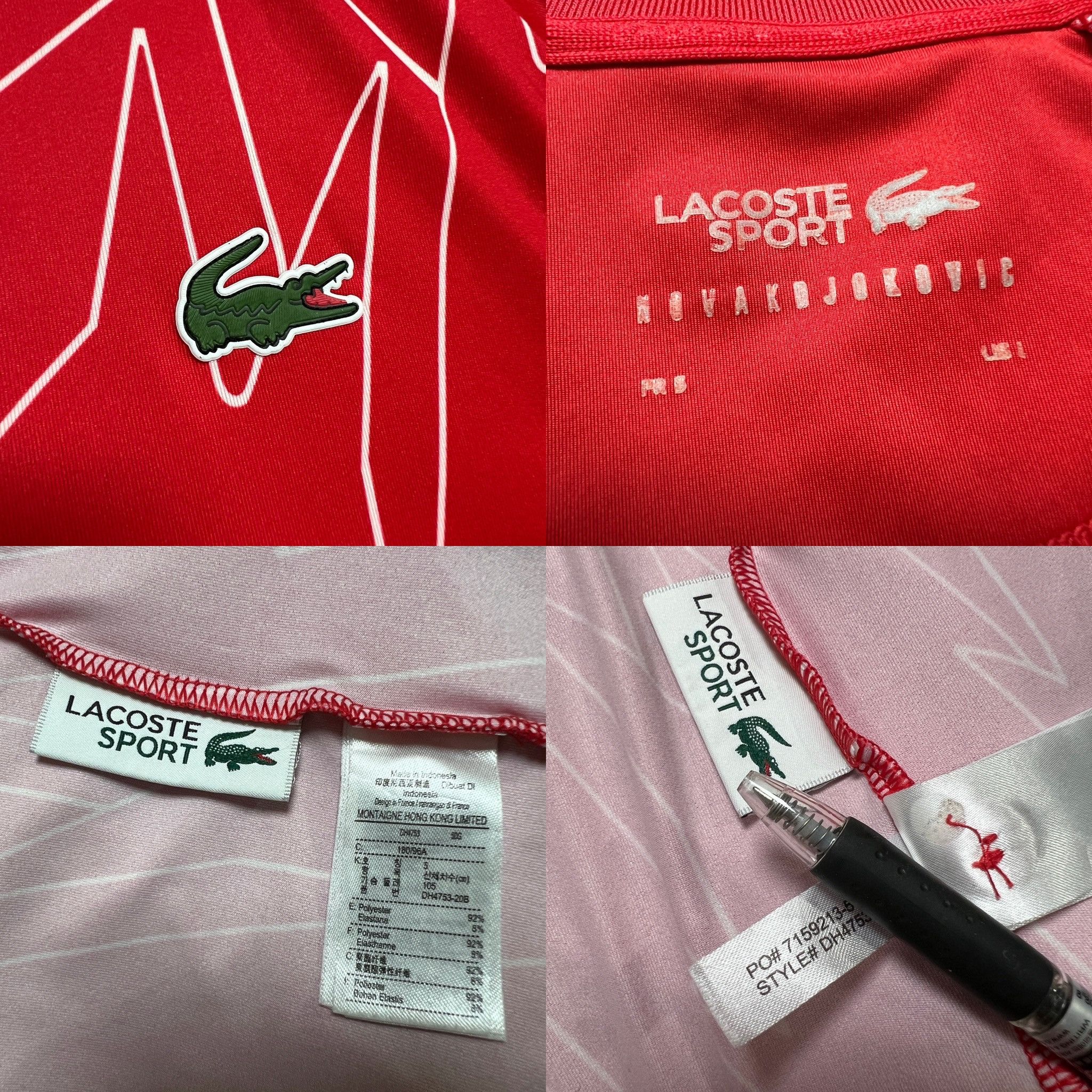 Lacoste LACOSTE Novak Djokovic Mens Polo Shirt Red White (#DH4753) Size US L / EU 52-54 / 3 - 3 Thumbnail