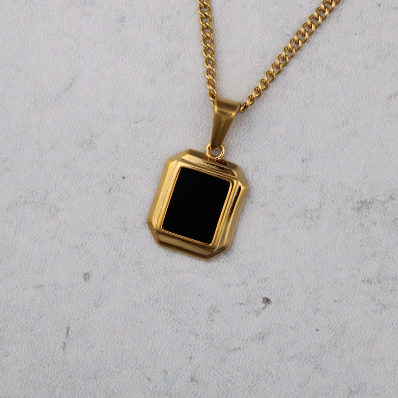 Gold Chain x Jewelry Gold Mini Onyx Pendant Necklace, Men's