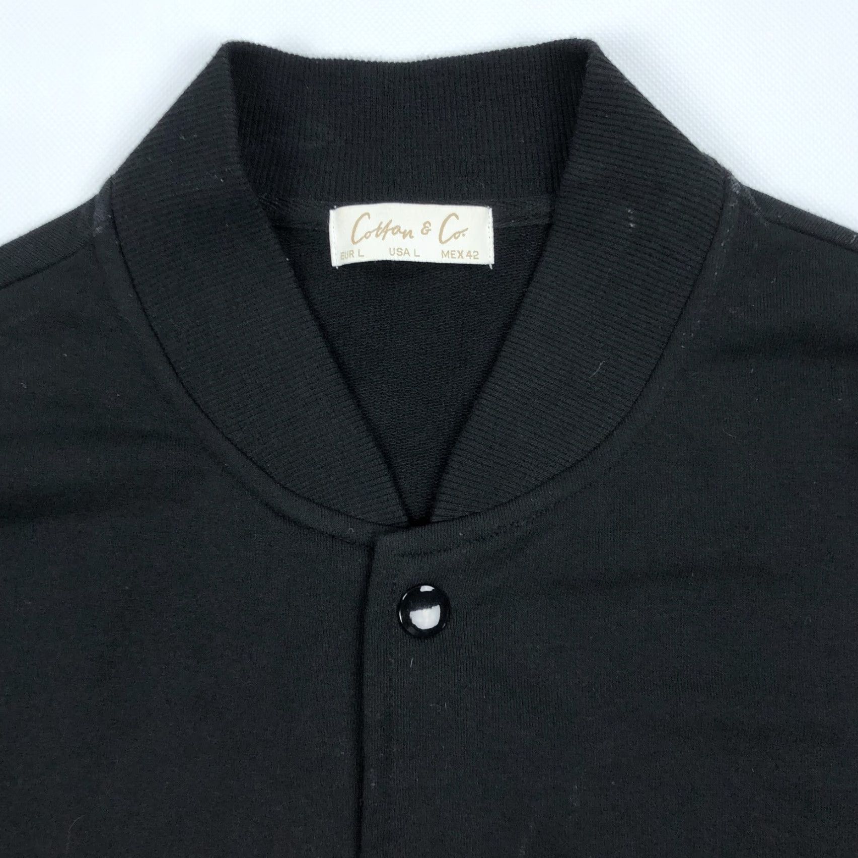 Vintage Cotton & Co. Men's Black Snap Button Bomber Jacket Sweatshirt Style Size L Size US L / EU 52-54 / 3 - 2 Thumbnail