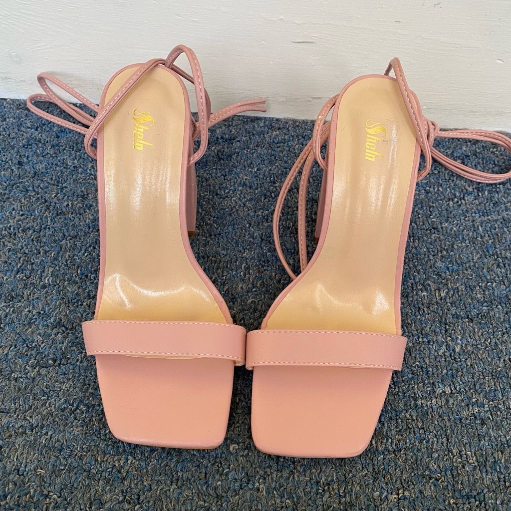 Shein SHEIN women 7 open toe pink 4” block heels with ankle tie st Size US 6.5 / IT 36.5 - 3 Thumbnail