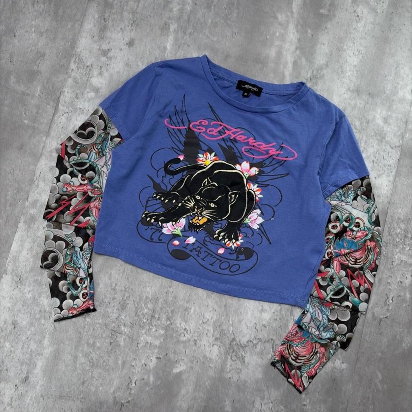 Ed Hardy Y2K Ed Hardy Grunge Gothic Long Sleeve Cropped T-Shirt Size M / US 6-8 / IT 42-44 - 3 Thumbnail