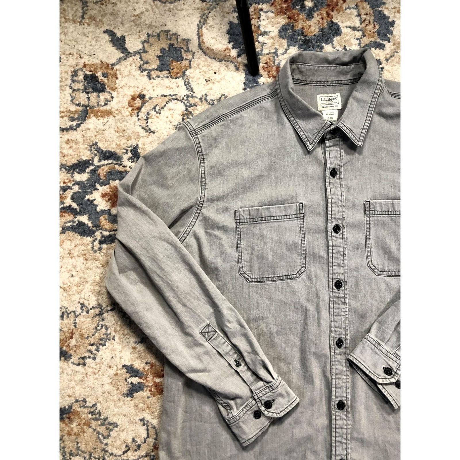 Vintage L.L.Bean Shirt Mens XL Gray Denim Button Front Double Pocket Casual Workwear Size US XL / EU 56 / 4 - 3 Thumbnail