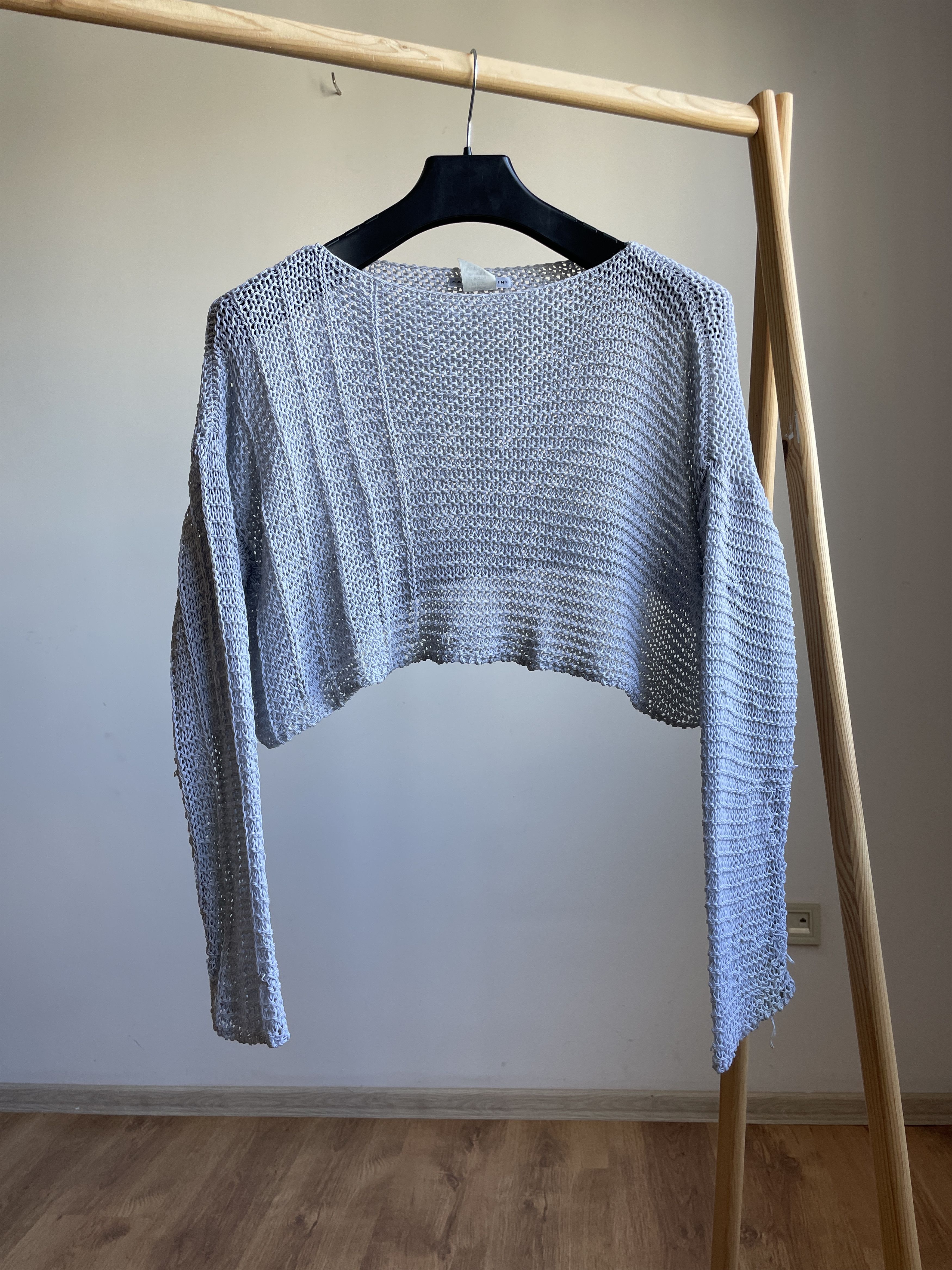 Sarah Pacini Sarah Pacini Cropped Mesh Knit Oversized Sweater Size ONE SIZE - 1 Thumbnail
