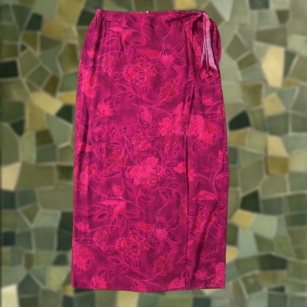Vintage VINTAGE Toto n ko 100% Rayon Pink Floral Zipper High Rise Long Maxi Wrap Skirt Women 10 Size 32" / US 10 / IT 46 - 1 Thumbnail