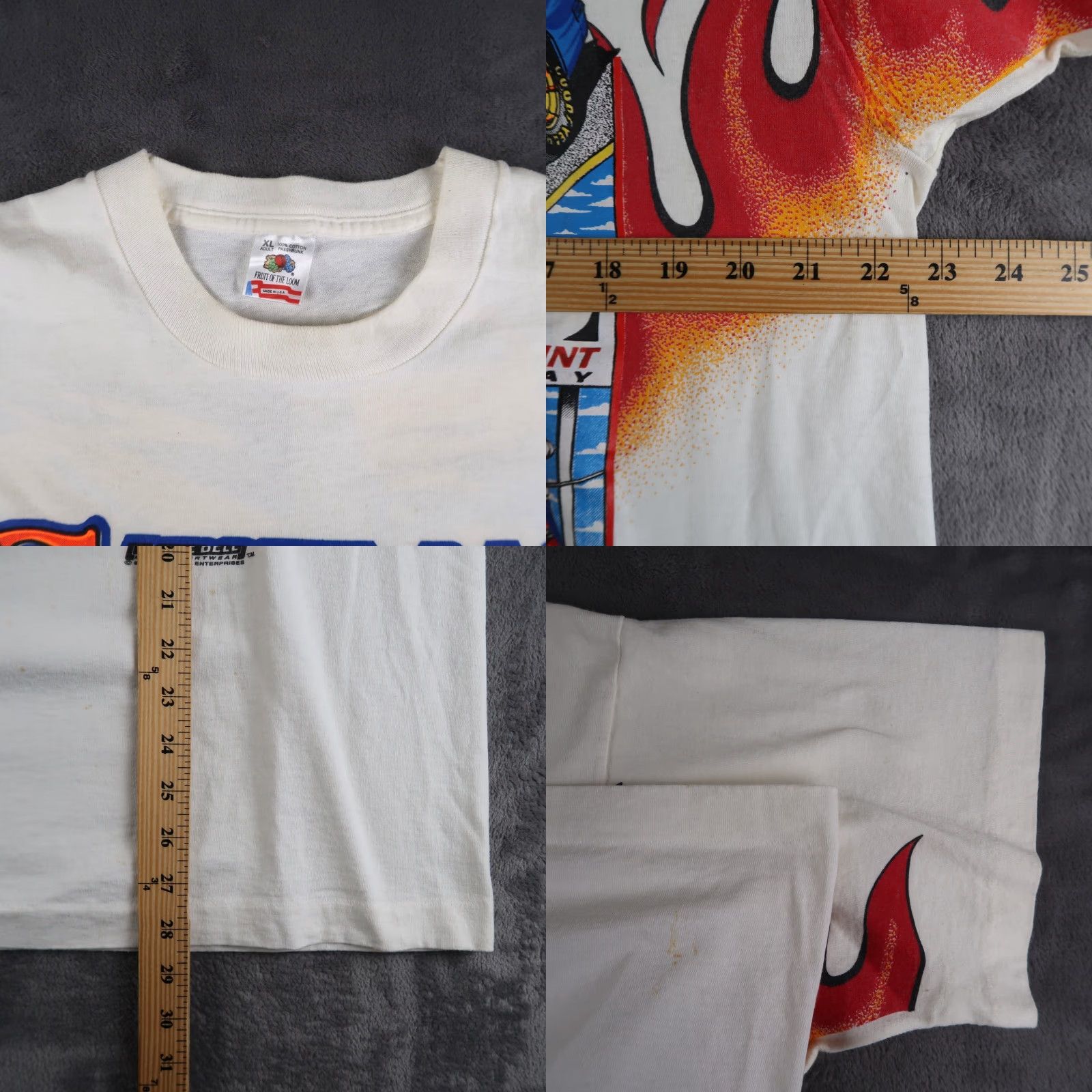 Fruit Of The Loom VINTAGE 1994 90s Flame Save Mart 300 T-Shirt Men XL White Circle Bell Nascar Graphic Print Size US XL / EU 56 / 4 - 8 Thumbnail