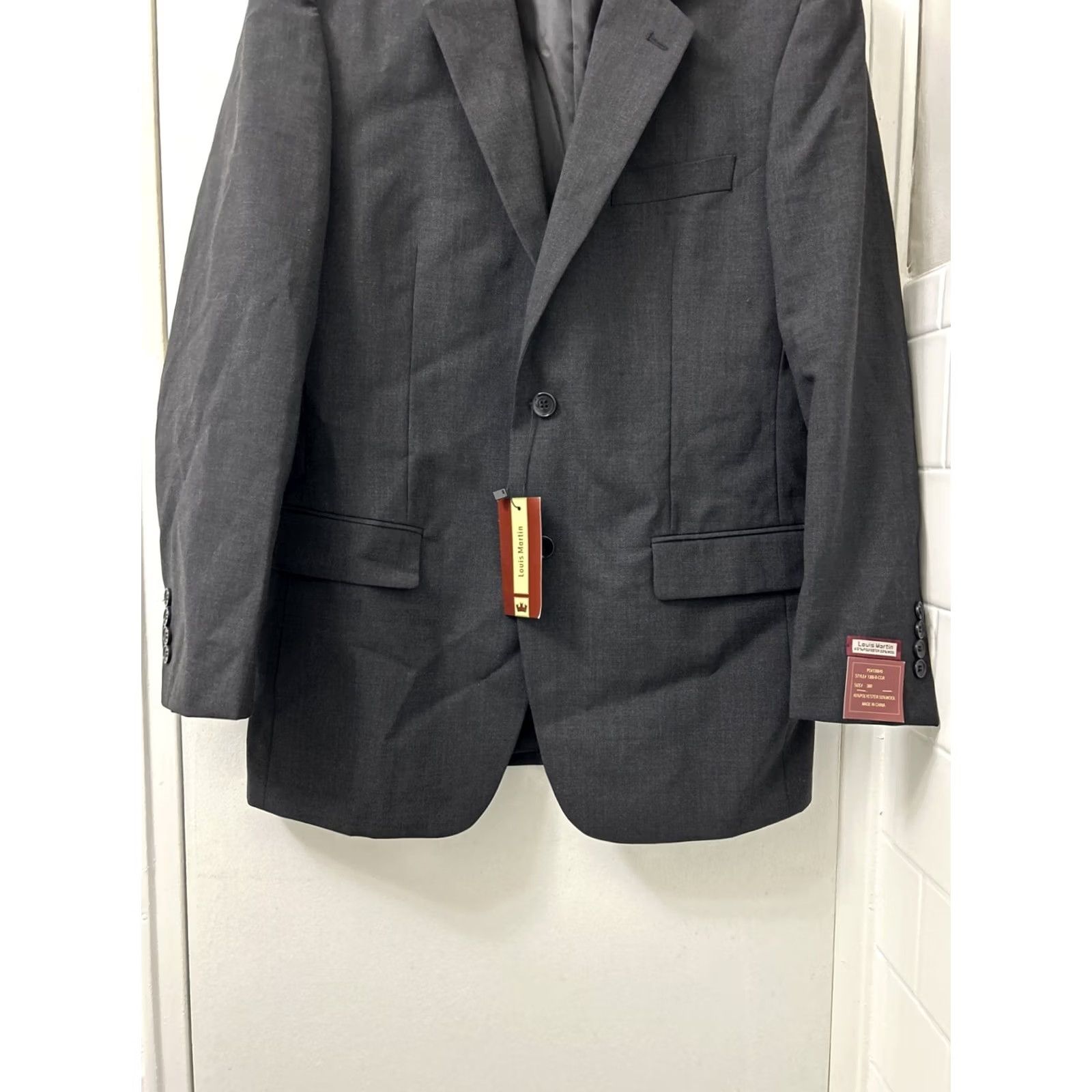 Vintage Louis Martin Blazer Mens 38R Gray Two-Button Notch Lapel Regular Fit Jacket NWT Size 38R - 3 Thumbnail