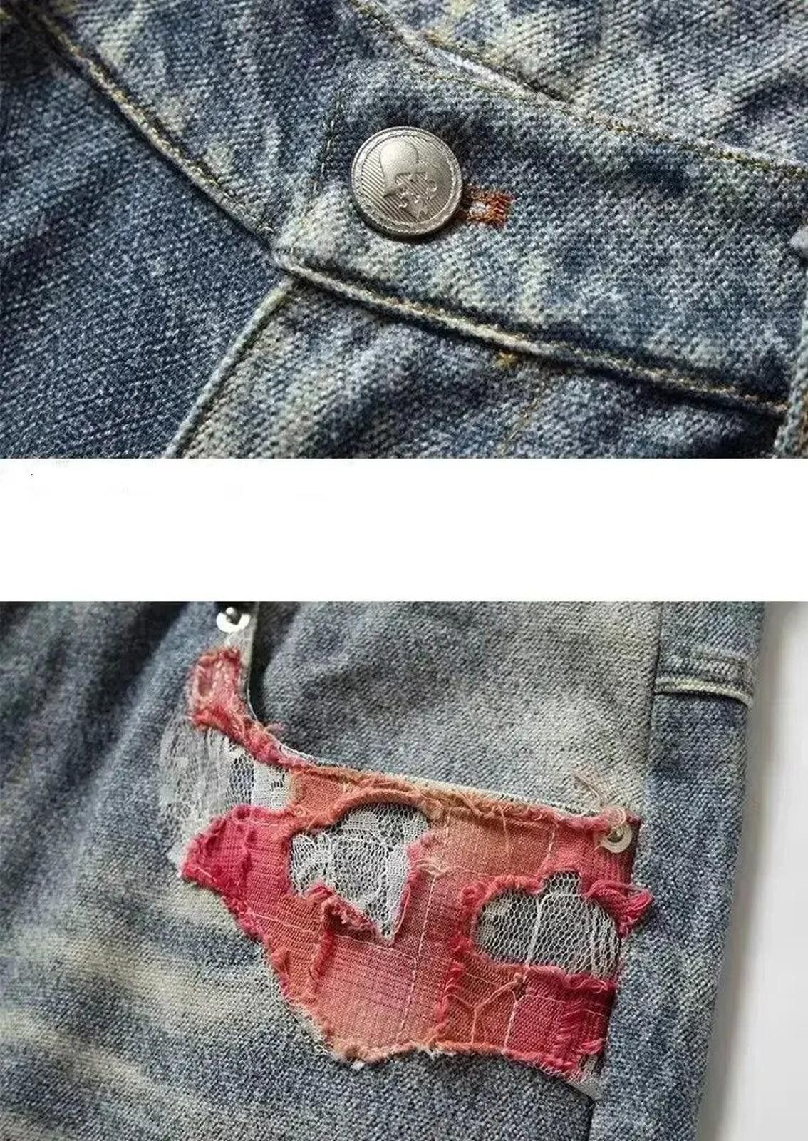 Other Torn Print Contrast Patchwork Loose Jeans Size US 33 - 4 Thumbnail