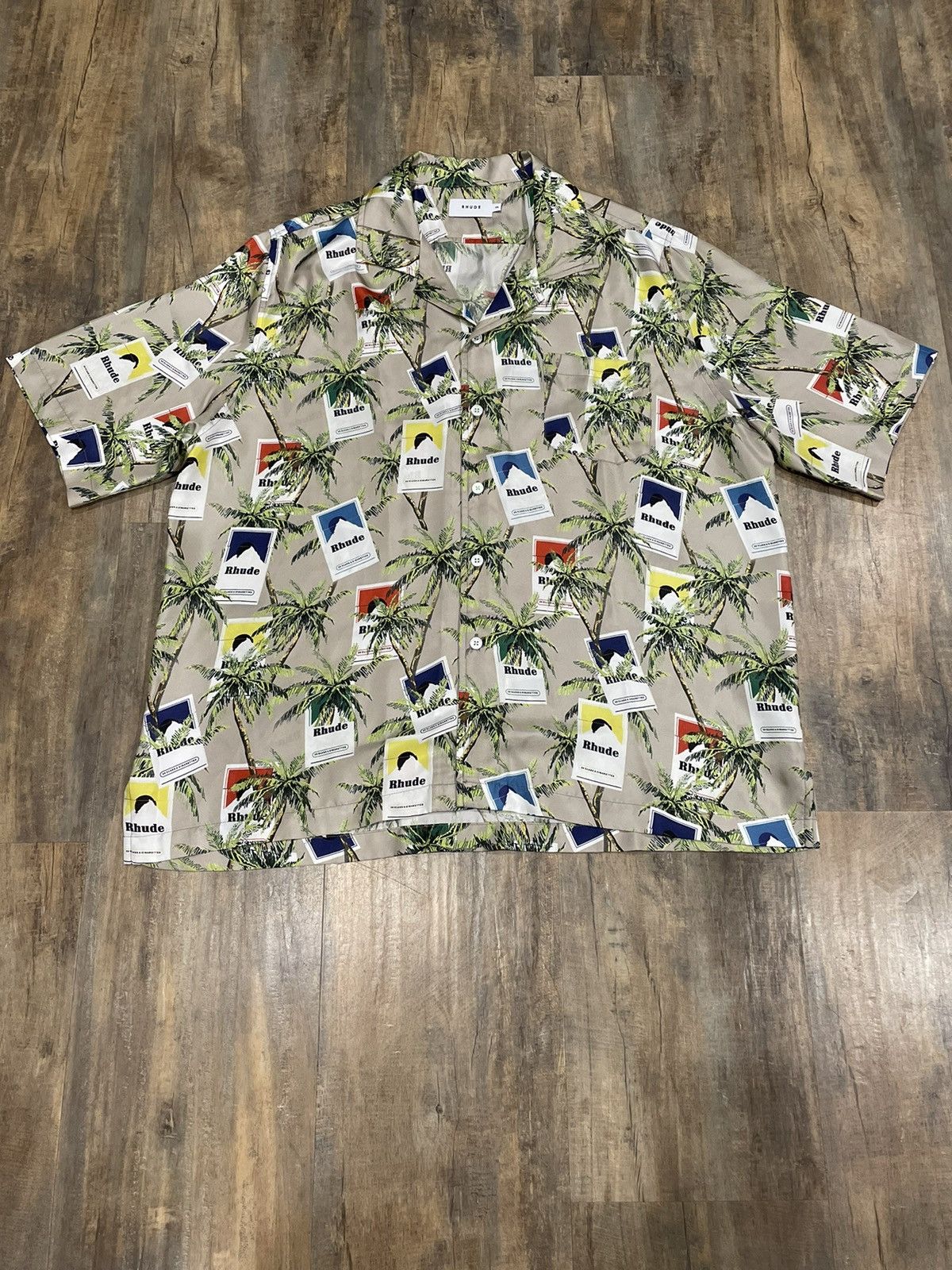Rhude RARE Rhude Cigarette Palm Trees Logo Silk Button Up Shirt